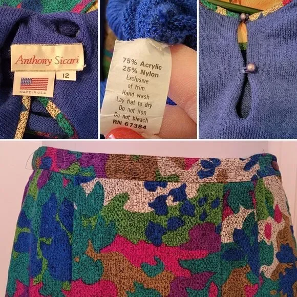 #302 Anthony Sicari- Blue Sweater, w Printed Tie & Skirt,size 12 - Picture 2 of 9